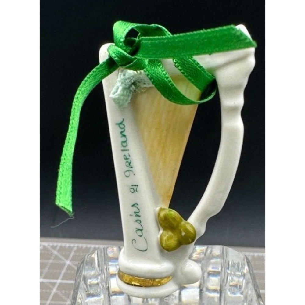 Vintage Dresden Porcelain Harp Ornament Cashs Of Ireland 2.5"